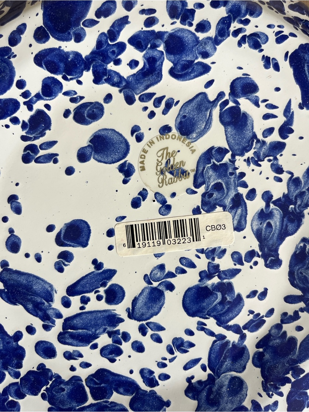 Golden Rabbit Blue Splatter Enamelware Bowl - Picture 3 of 6